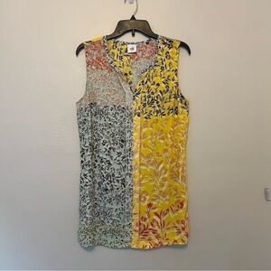 Cabi Patchwork Golden Glow Split Neck Blouse Contrast Print‎ Sleeveless M